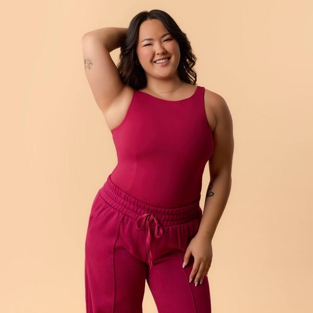 NWT Blogilates Women's Boatneck Criss Cross Tank Burgundy Athletic Size 3X